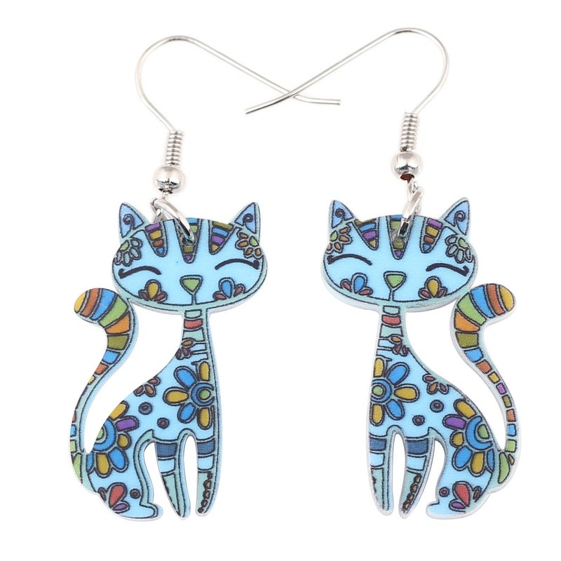 Bonsny Acrylic Drop Cat Earrings Pets Funny Design Dangle Lovely Gift For Women (Blue) - Image 1
